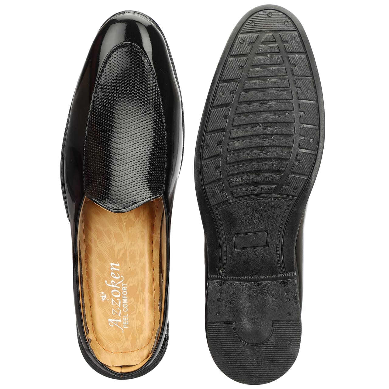 Black Synthetic Leather Slip on Shes